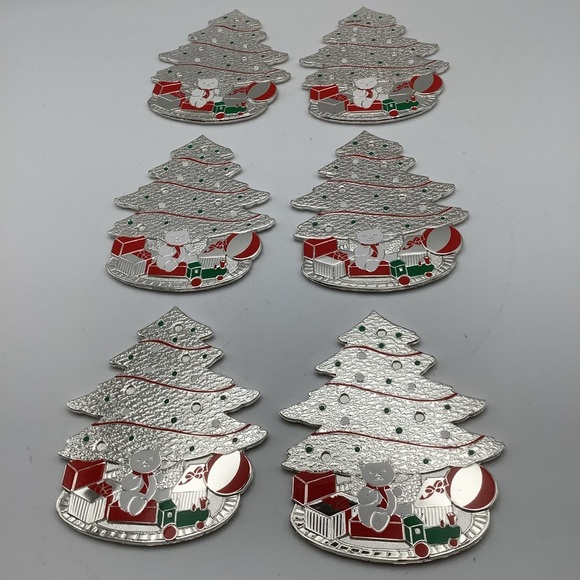 Vintage 1989 Set of Six Oneida Silver Christmas Tree Coasters - Picture 1 of 11